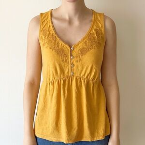 Embroidered Yellow Sleeveless Top